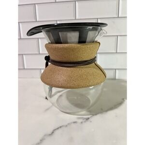 Glass Pour Over Coffee Maker Cork Sleeve Stainless Steel Filter Lid